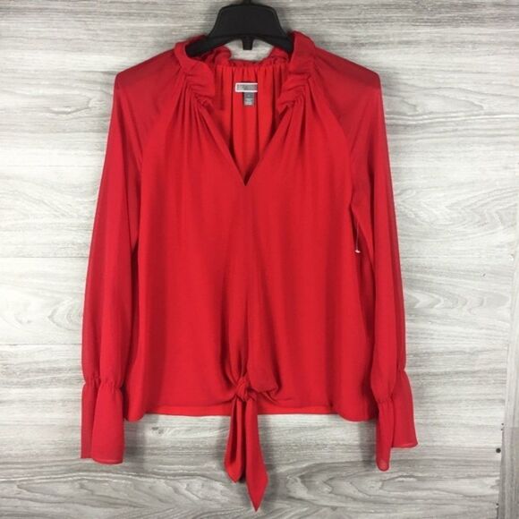 Chelsea28 Red Ruffle Tie Hem long sleeve Blouse size S - Picture 1 of 3